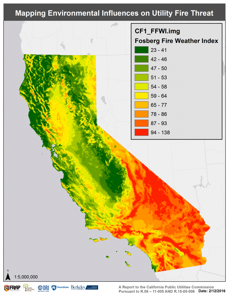 California Wildfire Risk Map. LA is Red and Yellow. Monterey Peninsula is Dark Green!